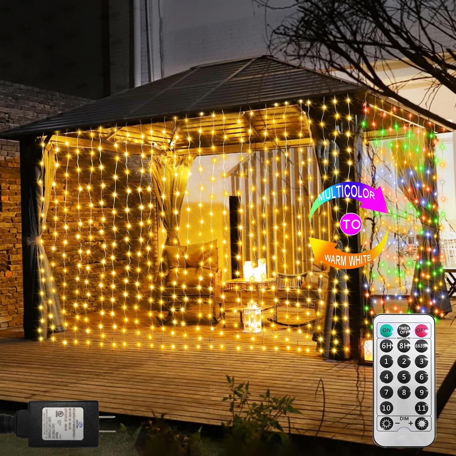 Curtain Lights — 600 LED, 20 × 10 ft, Dual Colour with Timer