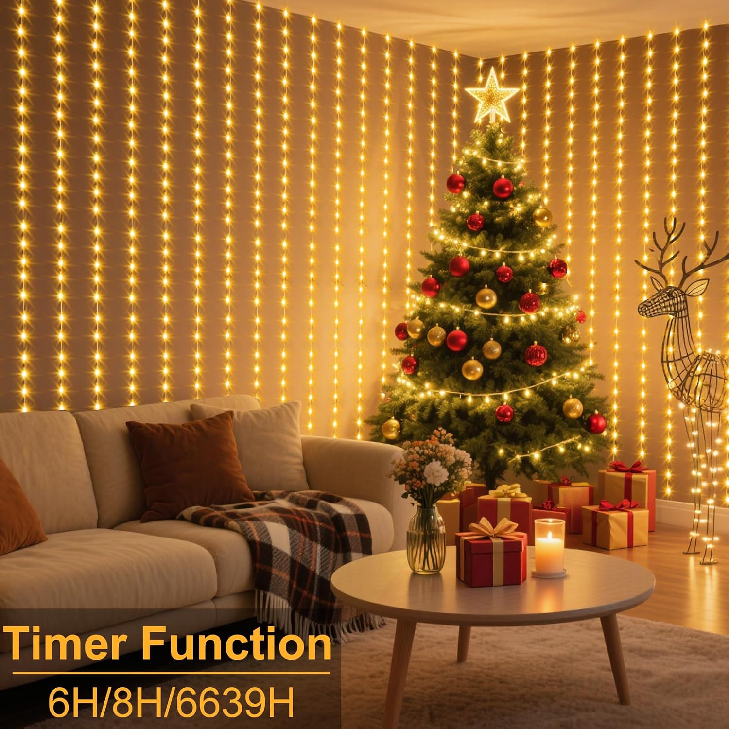 Curtain Lights — 600 LED, 20 × 10 ft, Dual Colour with Timer - Image 3