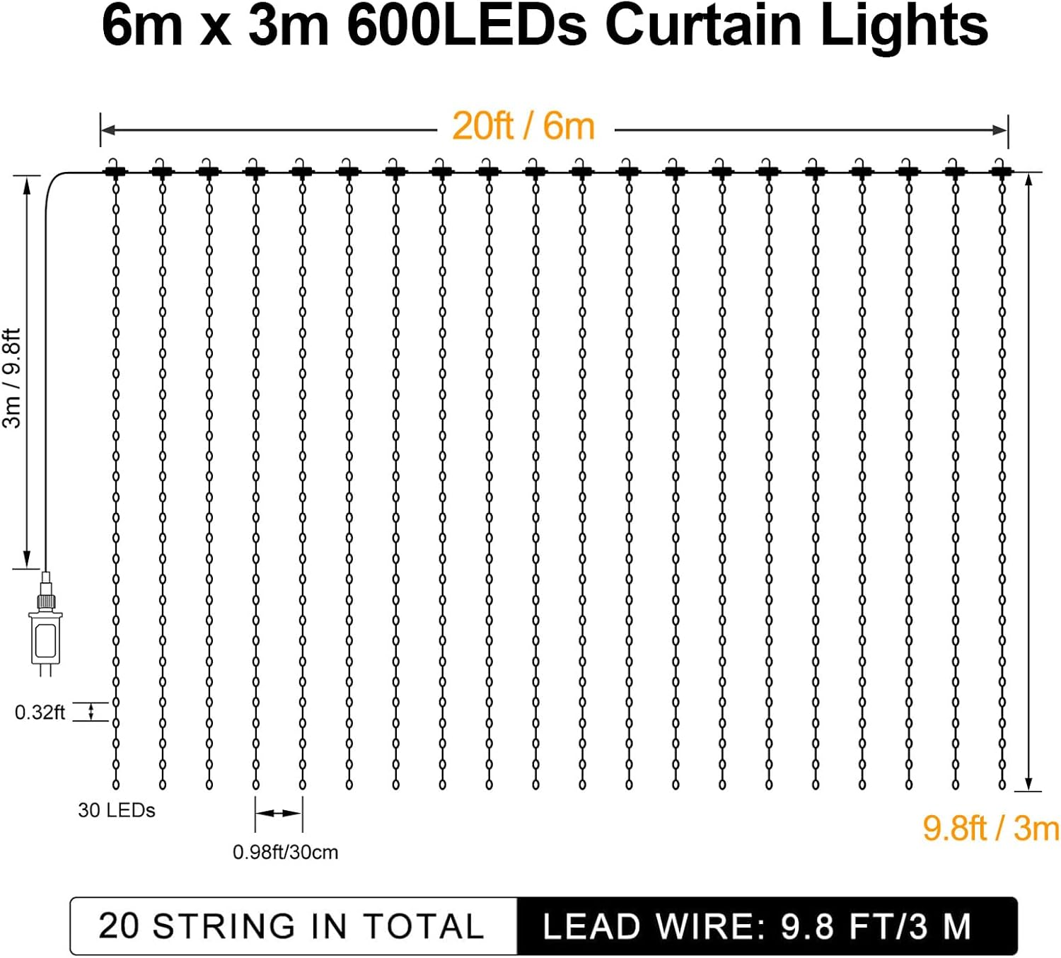 Curtain Lights — 600 LED, 20 × 10 ft, Dual Colour with Timer - Image 7