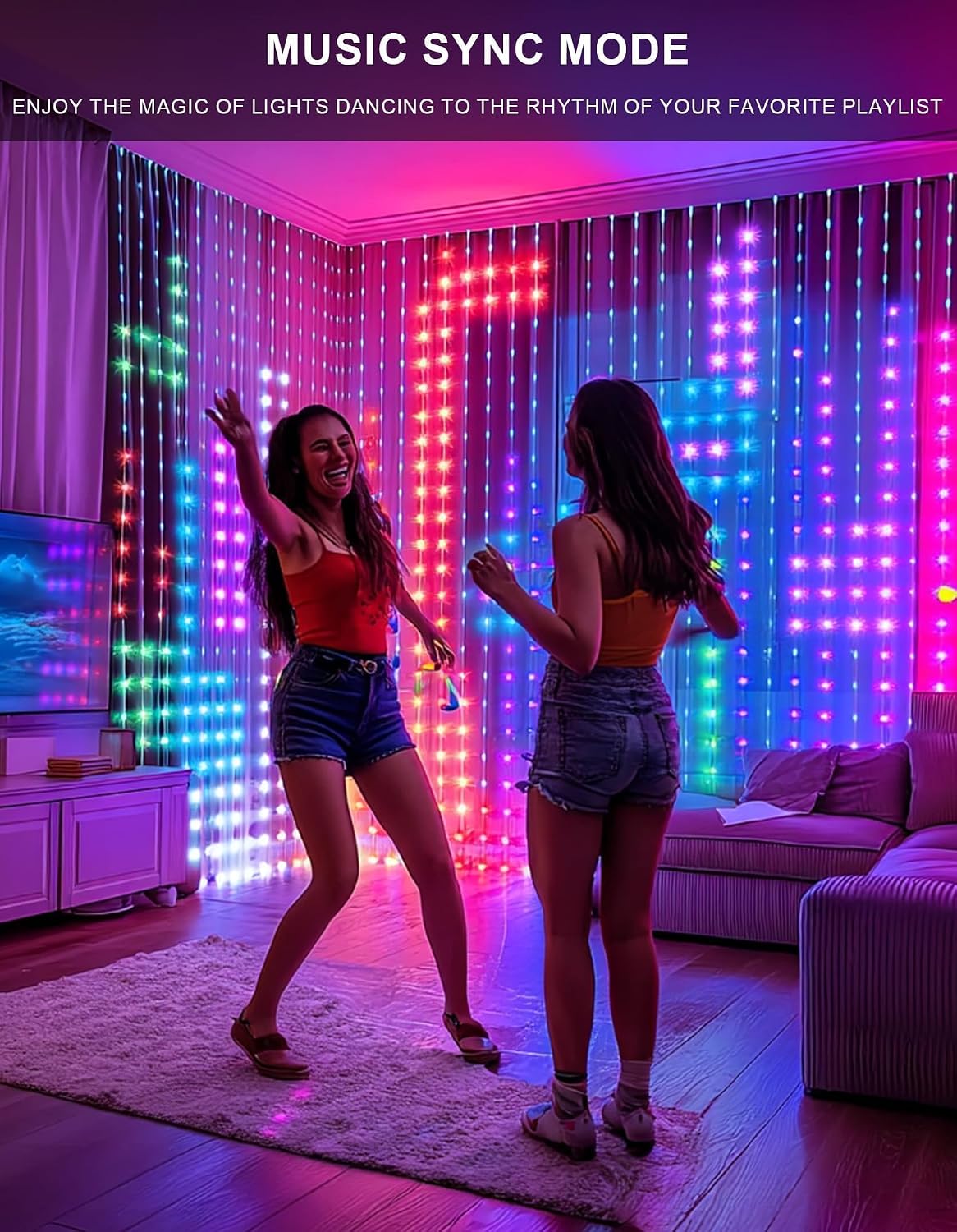 Smart Curtain Lights — 400 LED, 6.6 × 6.6 ft, Colour Changing - Image 5