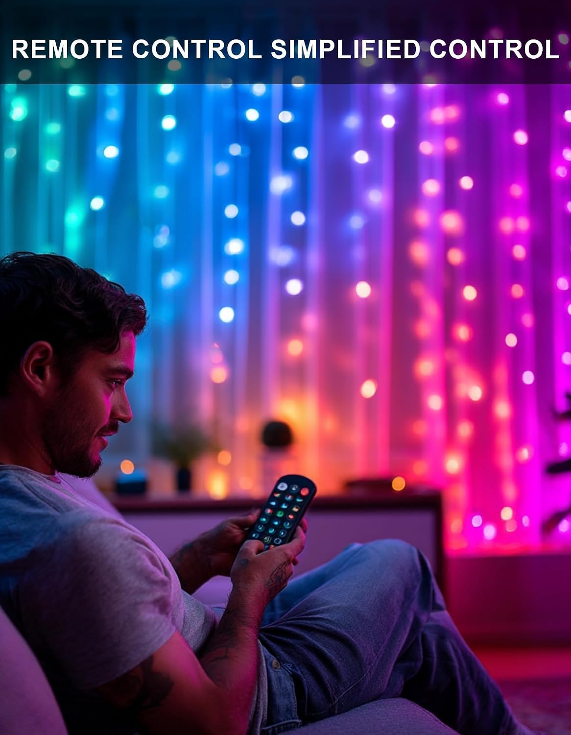 Smart Curtain Lights — 400 LED, 6.6 × 6.6 ft, Colour Changing - Image 6
