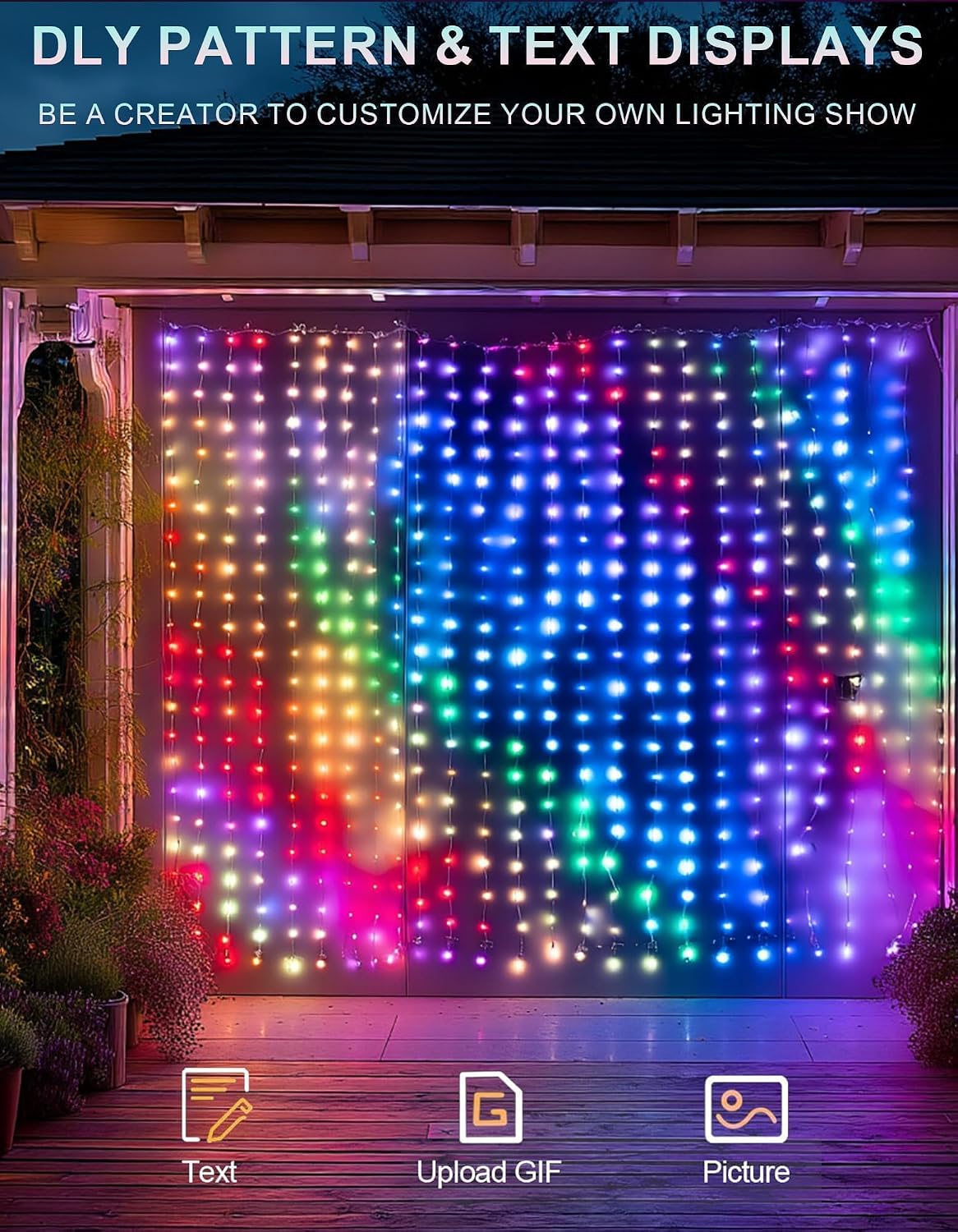 Smart Curtain Lights — 400 LED, 6.6 × 6.6 ft, Colour Changing - Image 3
