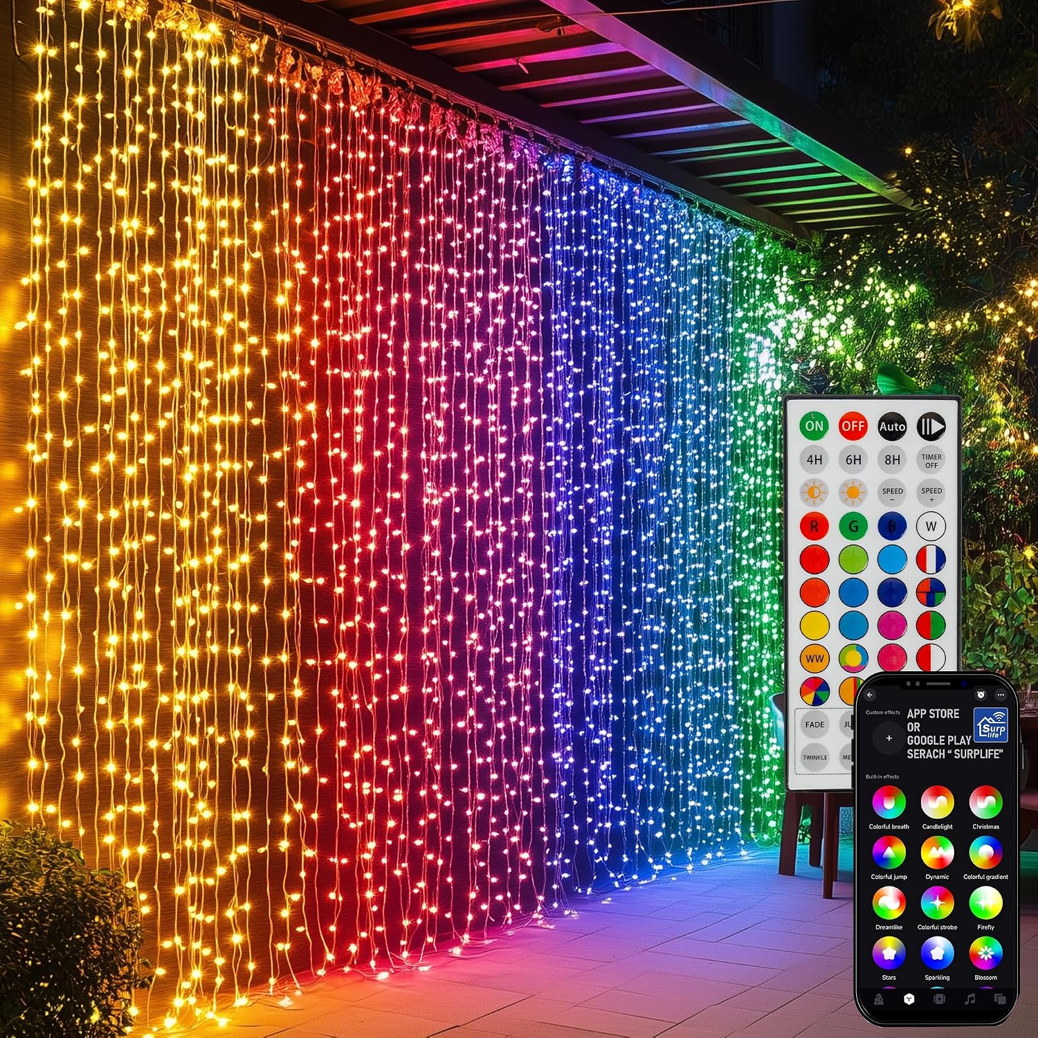 Smart Curtain Lights — 400 LED, 6.6 × 6.6 ft, Colour Changing - Image 13