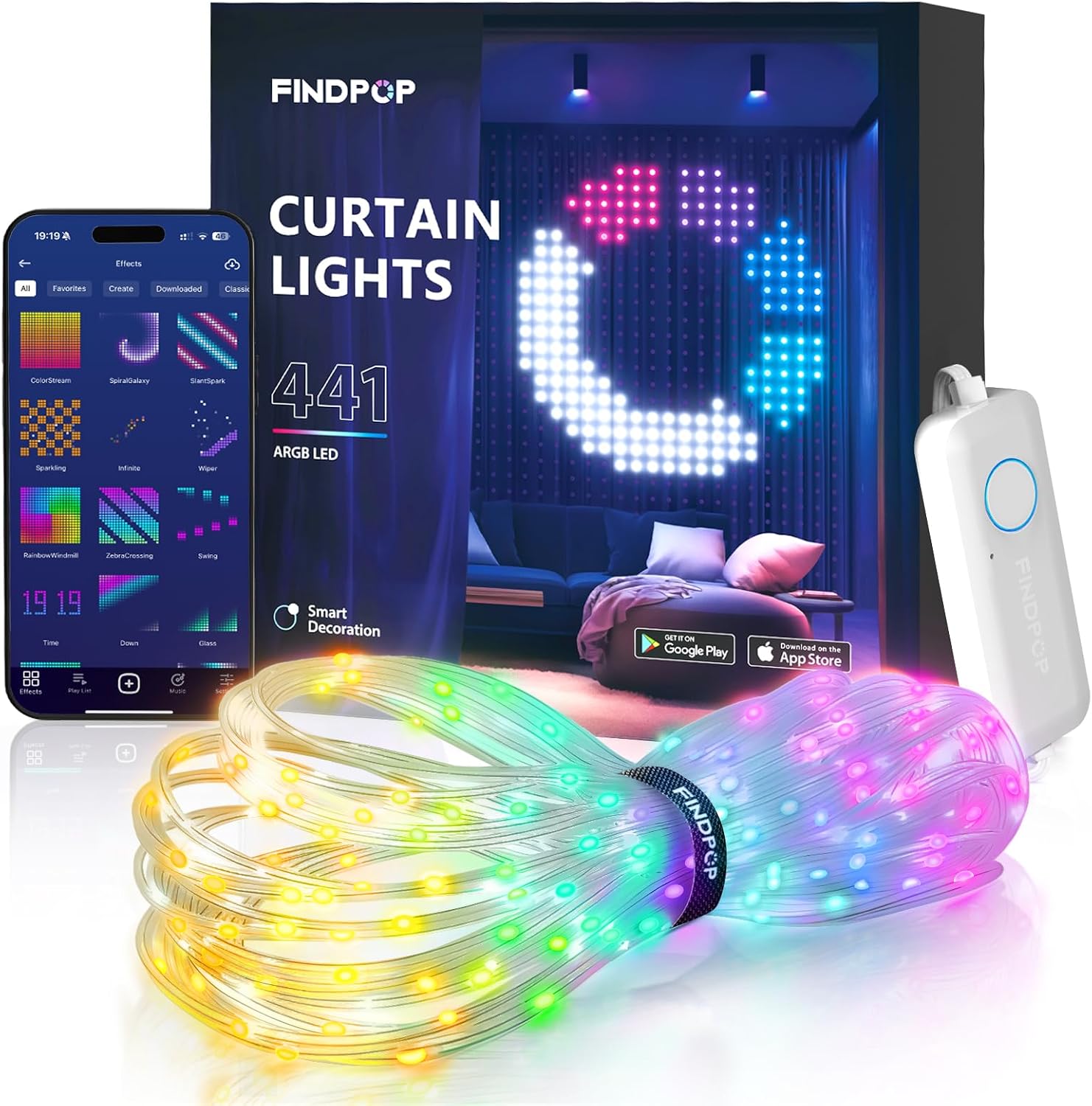 Smart Curtain Lights — 441 LED, Music Sync, Dynamic Patterns