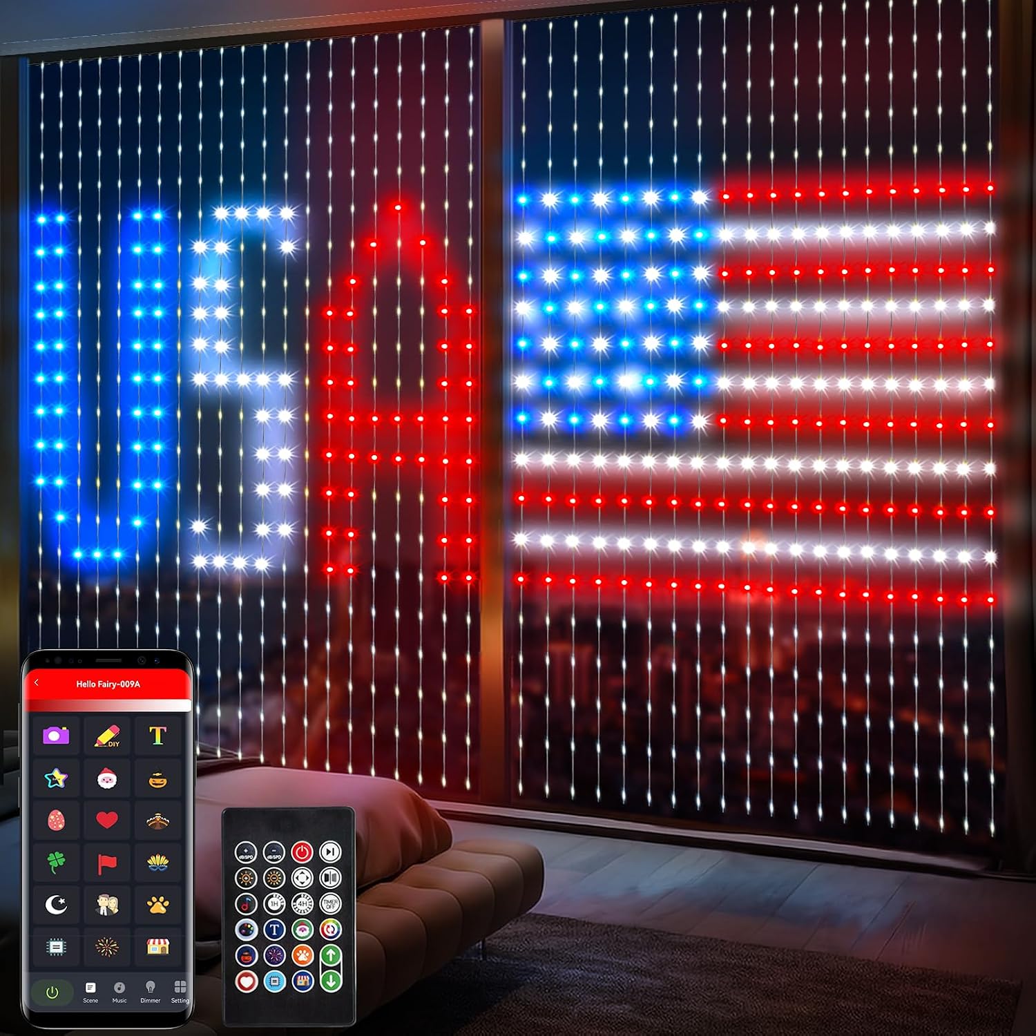 Smart Curtain Lights — 400 LED, 6.6 × 6.6 ft, App Pattern Control