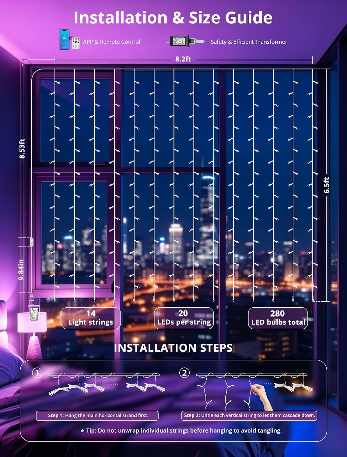 Colour Changing Curtain Lights — RGB-IC, 8.2 × 6.6 ft, 280 LED - Image 3