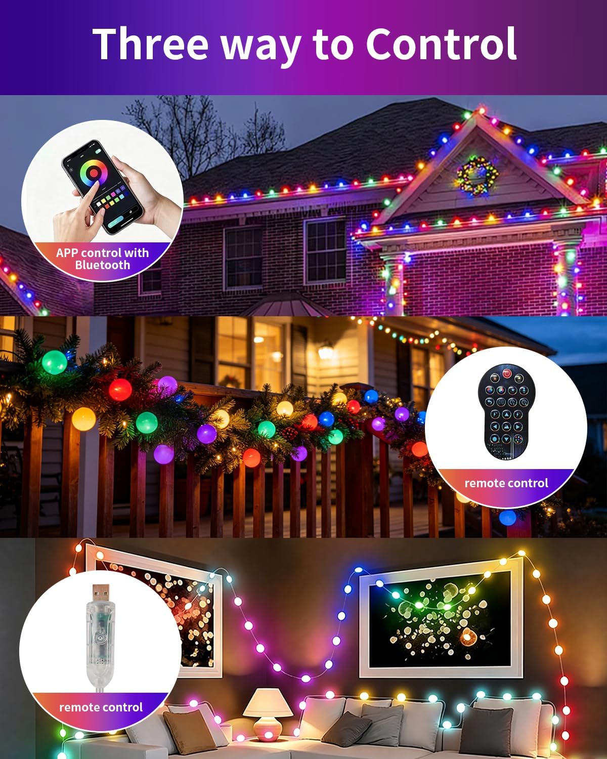 Globe String Lights — 66 ft, RGB-IC Colour Changing with Remote - Image 6